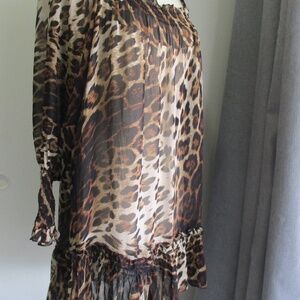 GORGEOUS ROBERTO CAVALLI AT H&M DRESS 100% SILK BROWN COLOR ANIMAL PRINT SIZE 8!